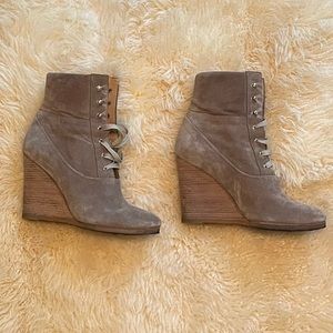 Chloe Tan Suede Lace Up Wedge Ankle Boots Size 38